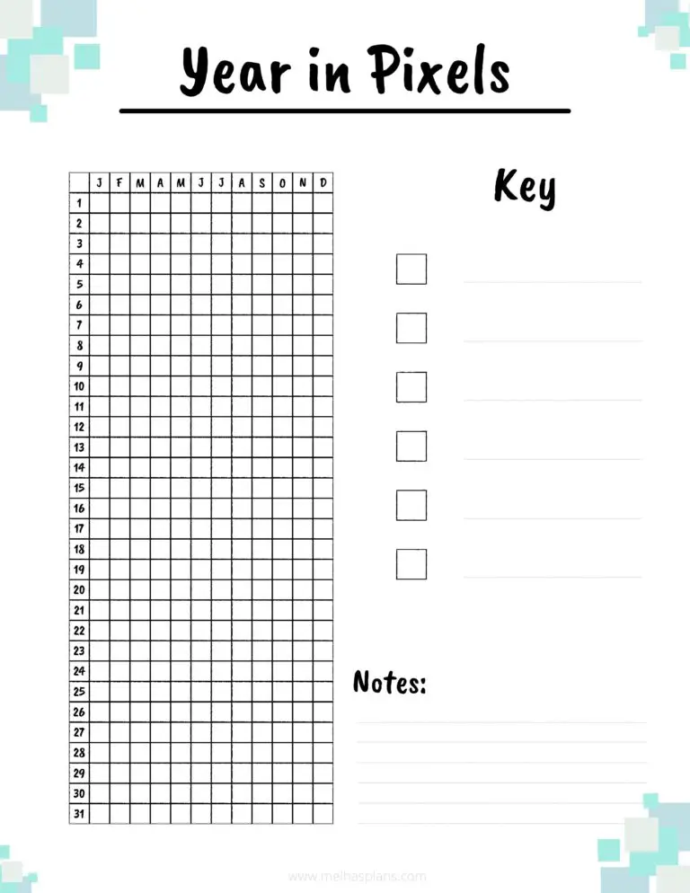 Year in Pixels Free Printable Tracker – MelHasPlans