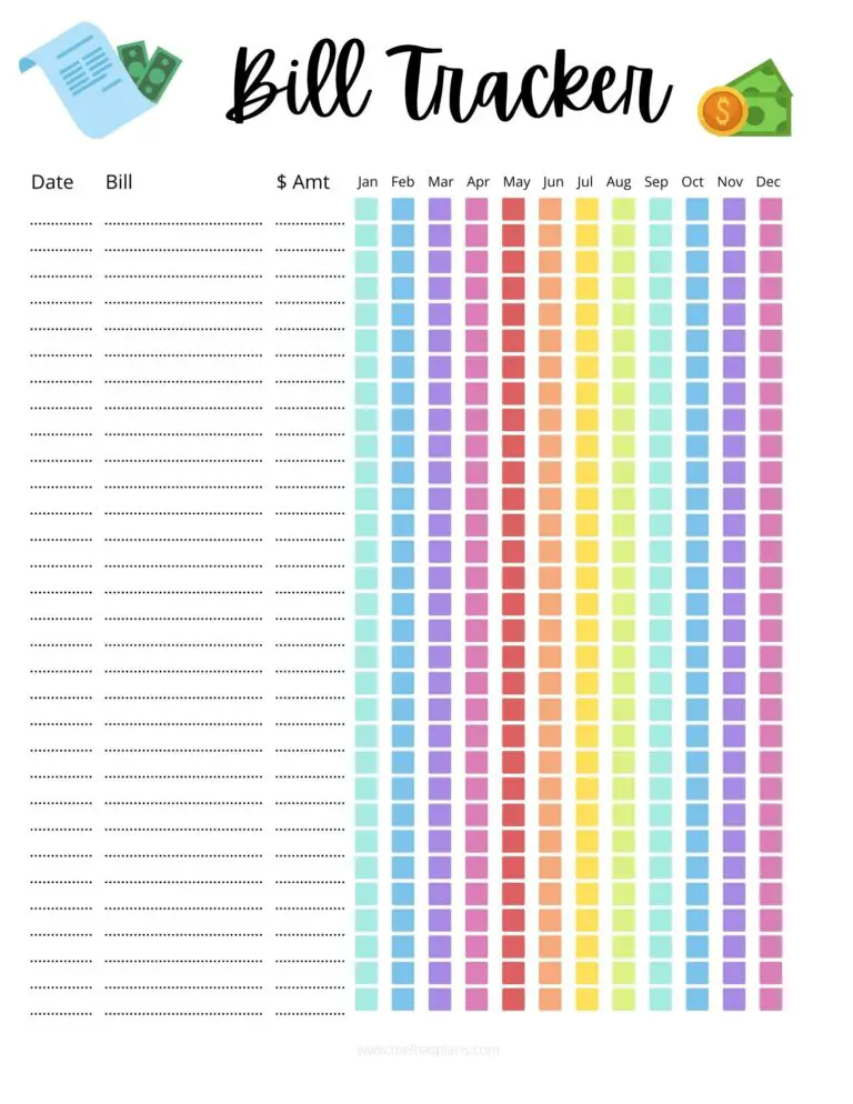 Free Printable Bill Tracker Download MelHasPlans